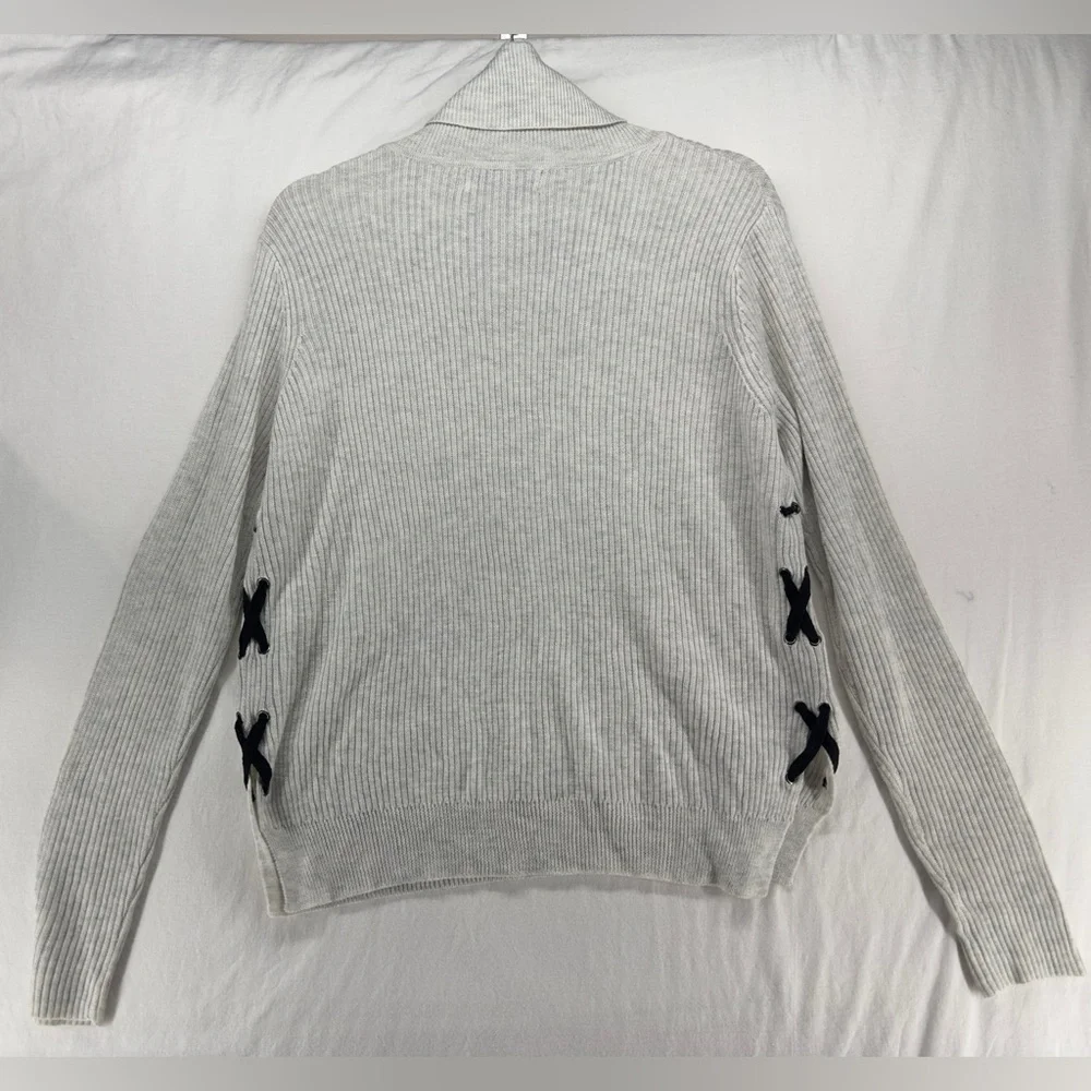 John + Jenn‎ By Line Max Cream Gray Knit Pullover Sweater Tie Side Turtleneck S